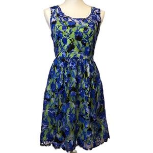 Vibrant Blue and green Lace cocktail dress